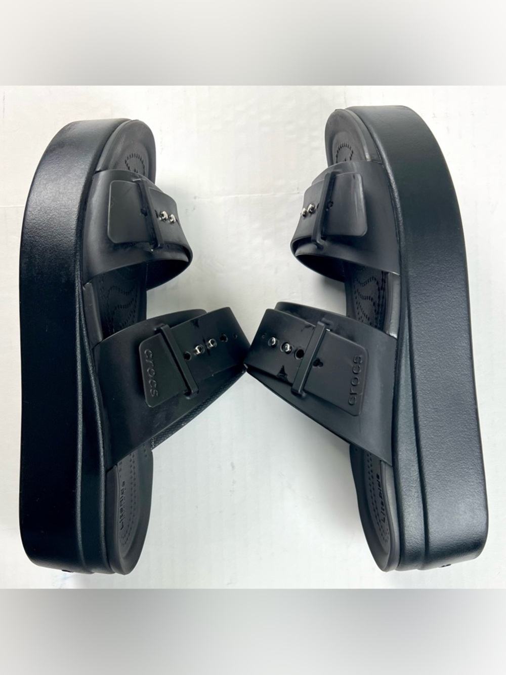 CROCS Black Double-Strap Platform Slide Sandals - Women - Picture 2 of 12